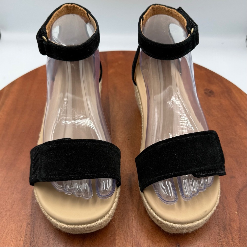 ABEO Cecile Riviera Ankle Espadrille Wedge Sandal Women 6 Metatarsal Black Suede